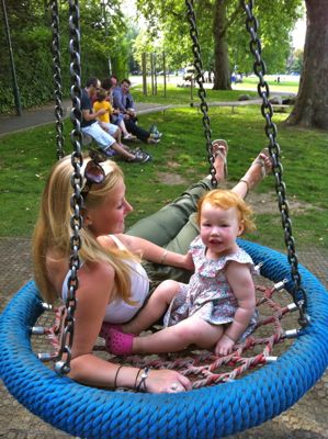 Mother and child in park